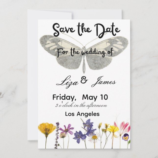 Invitación elegant roses and butterfly wedding  (Anverso)
