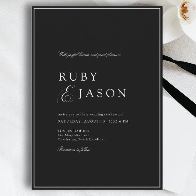 Invitación Elegant Royal Black & White Wedding (Elegant Royal & White Black Wedding Invitation - Black Tie)
