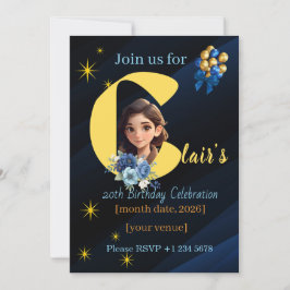 Invitación Elegant Royal Blue and Gold 20th Birthday