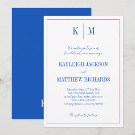 Invitación Elegant Royal Blue Monogram Wedding 