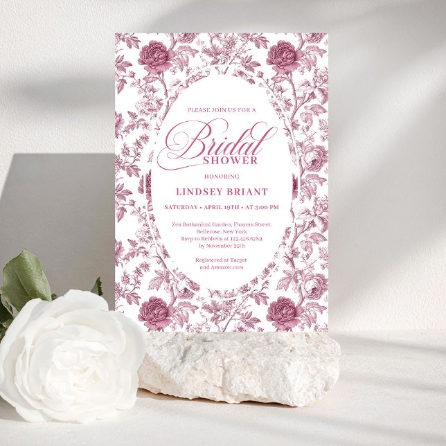 Invitación Elegant Royal Blush Rose Pattern Bridal Shower  (Elegant Royal Blush Rose Pattern Bridal Shower Invite)