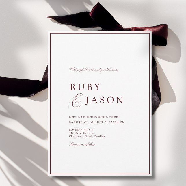 Invitación Elegant Royal Burgundy & White Script Wedding (Elegant Royal Burgundy & White Script Wedding Invitation)