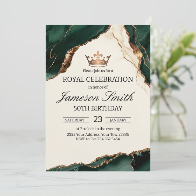 Invitación Elegant Royal Celebration Green And Gold Birthday (Anverso de pie)