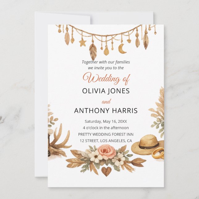 Invitación Elegant Rustic Boho Floral Chic Wedding  (Anverso)