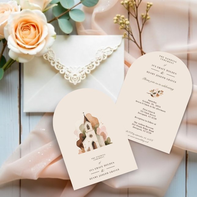 Invitación Elegant Rustic Brown Tones Church Wedding Designs (Elegant Rustic Brown Tones Church Illustration Wedding Invitation Card Designs.)