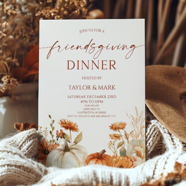 Invitación Elegant Rustic Floral Pumpkin Friendsgiving Dinner (Subido por el creador)