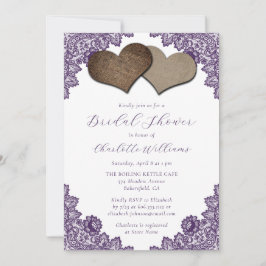 Invitación Elegant Rustic Purple Floral Lace Bridal Shower