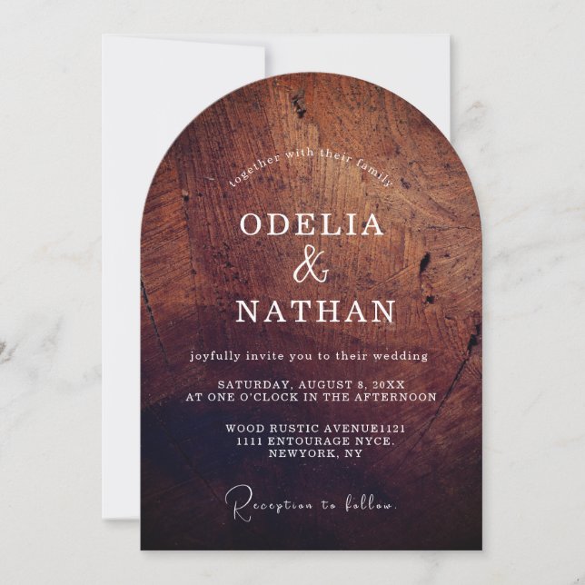 Invitación Elegant Rustic Wood Grain Texture Arched Wedding (Anverso)