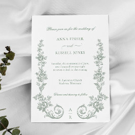 Invitación Elegant Sage Baroque Roses Wedding