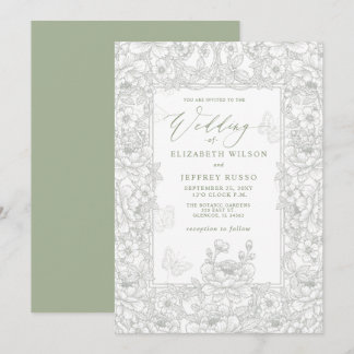 Invitación Elegant Sage Chinoiserie Floral Botanical Wedding