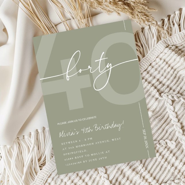 Invitación Elegant Sage Green 40th Birthday Party (Subido por el creador)