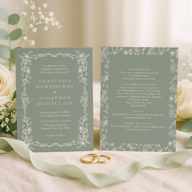 Invitación Elegant Sage Green All in One Wedding (Subido por el creador)