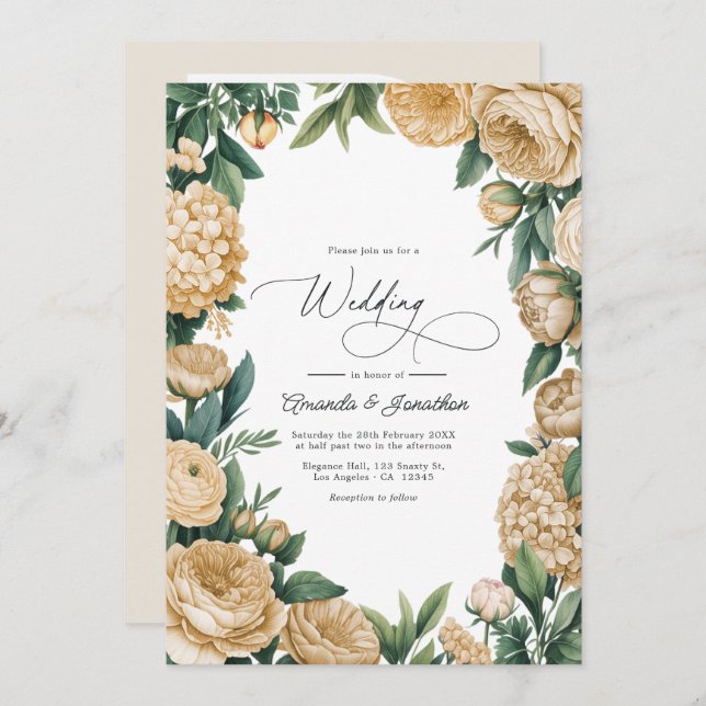 Invitación Elegant Sage Green and Sandstone Floral Wedding (Anverso / Reverso)