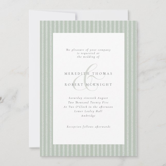 Invitación Elegant Sage Green and White Stripes Wedding (Anverso)