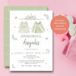 Invitación Elegant Sage Green Aqiqah Invitation Baby Jumpsuit