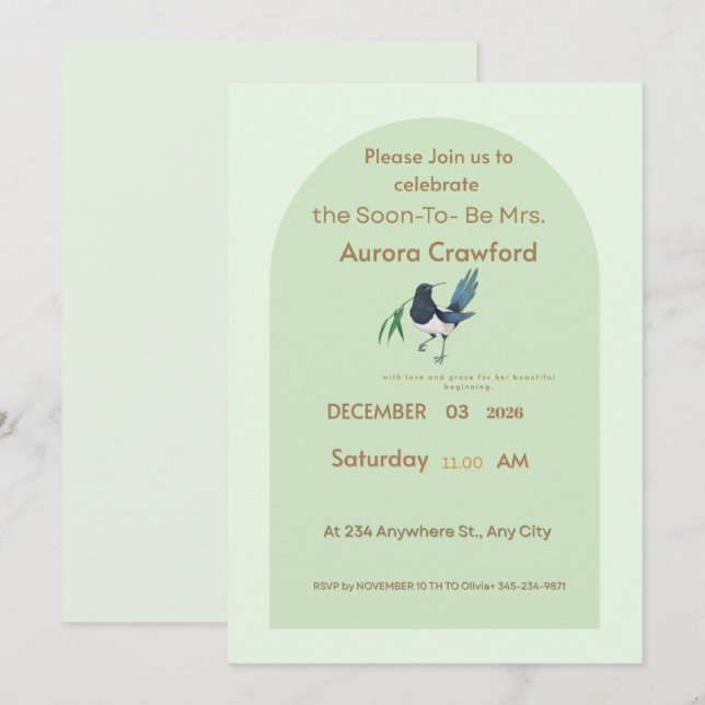 Invitación Elegant Sage Green Arch Bridal Shower Invitation - (Anverso / Reverso)