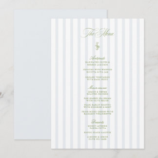 Invitación Elegant Sage Green & Blue Striped Wedding Menu