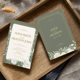 Invitación Elegant Sage Green Boho Floral Modern Wedding 