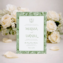 Invitación Elegant Sage Green Botanical Crest Wedding