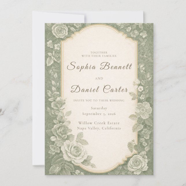 Invitación Elegant Sage Green Botanical Garden Wedding (Anverso)