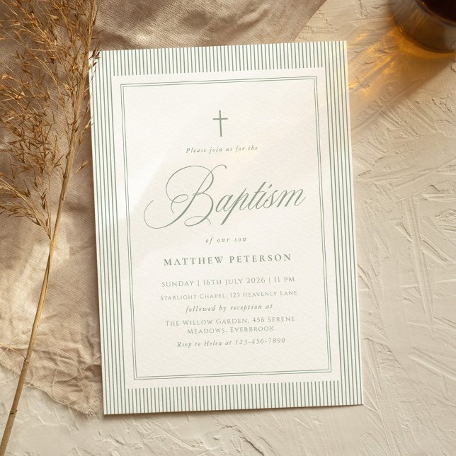 Invitación Elegant Sage Green Calligraphy Baptism (Subido por el creador)