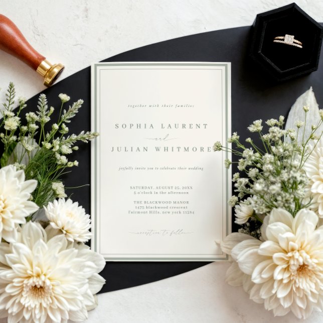 Invitación Elegant Sage Green Classic Border Wedding (Subido por el creador)