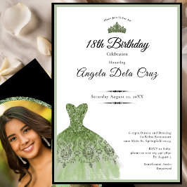 Invitación Elegant sage green dress 18th birthday debut invit