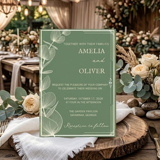 Invitación Elegant Sage Green Eucalyptus Wedding Invitation (Subido por el creador)