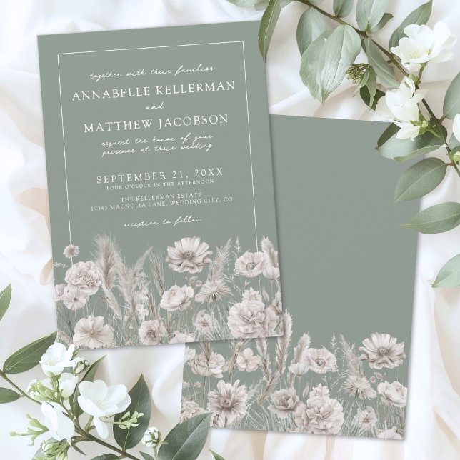 Invitación Elegant Sage Green Floral Boho Wedding (Elegant Sage Green Floral Boho Wedding Invitation)