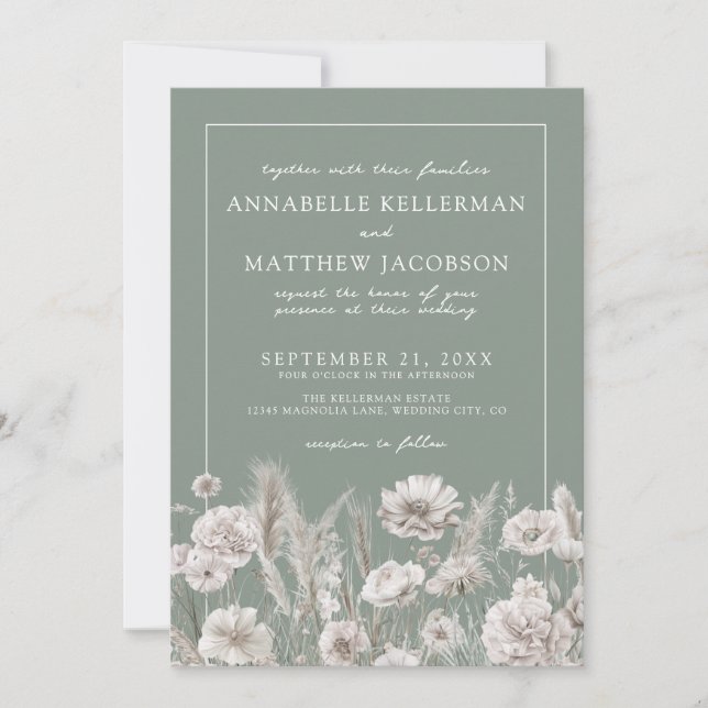 Invitación Elegant Sage Green Floral Boho Wedding (Anverso)