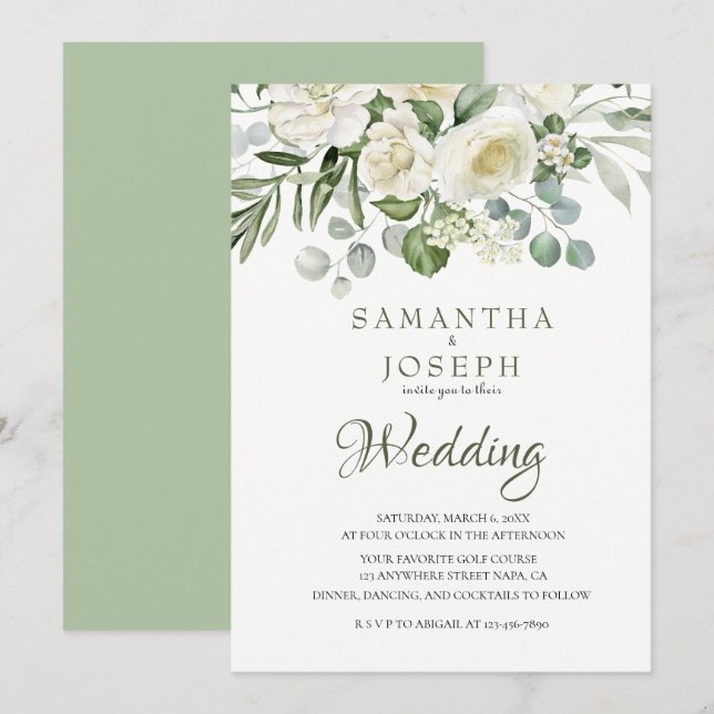 Invitación Elegant Sage Green Floral Garden Outdoor Wedding  (Anverso / Reverso)