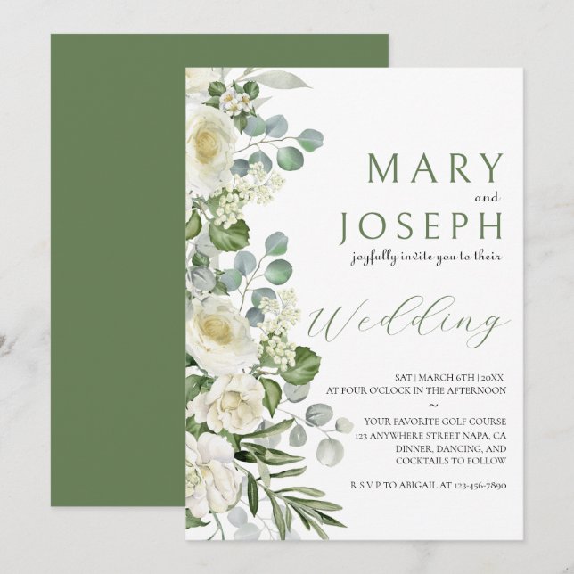 Invitación Elegant Sage Green Floral Garden Outdoor Wedding  (Anverso / Reverso)