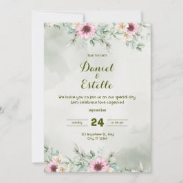 Invitación Elegant Sage Green Floral Watercolor Wedding Invi
