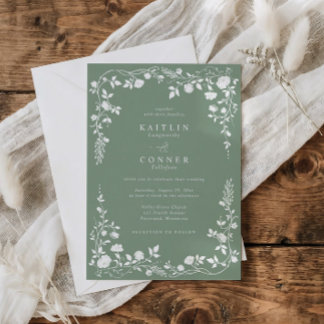 Invitación Elegant Sage Green French Floral Vintage Wedding