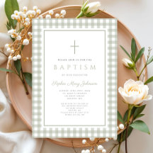 Elegant Sage Green Gingham Girl Baptism