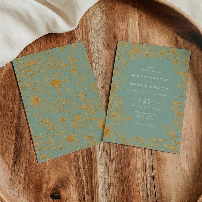 Invitación Elegant Sage Green Gold Floral Garden Wedding (Subido por el creador)