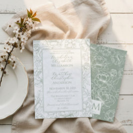 Invitación Elegant Sage Green Hand-Drawn Floral Wedding 