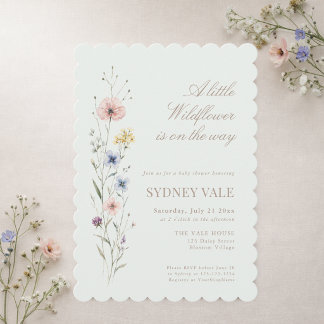 Invitación Elegant Sage Green Little Wildflower Baby Shower