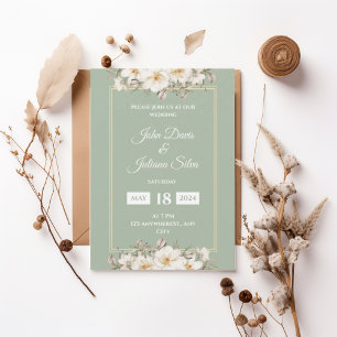 Invitación Elegant Sage Green Magnolia Floral Wedding