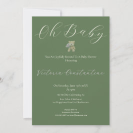 Invitación Elegant Sage Green Oh Baby Bear Shower Invitation