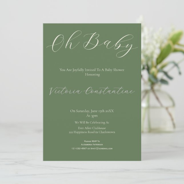 Invitación Elegant Sage Green Oh Baby Shower Invitation (Anverso de pie)