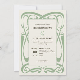 Invitación Elegant Sage Green on Soft Yellow Vintage Ribbon