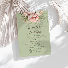 Invitación Elegant Sage Green Peony Wedding Invitation