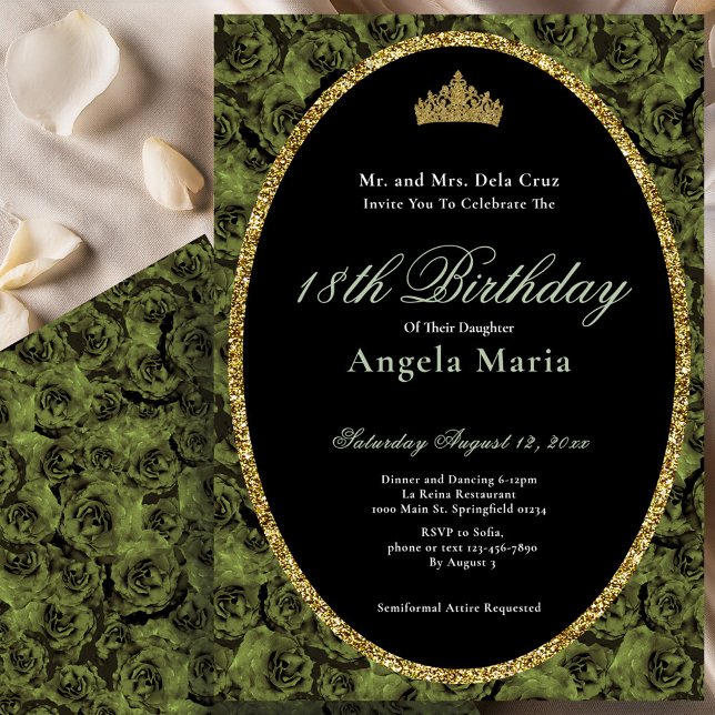 Invitación Elegant Sage Green Rose Floral 18th Birthday Debut (Subido por el creador)