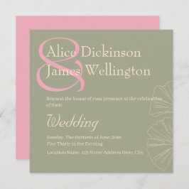Invitación Elegant Sage Green & Rose Pink Ginkgo Wedding