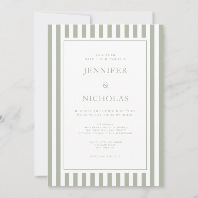 Invitación Elegant Sage Green Stripes Wedding (Anverso)