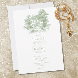 Invitación Elegant Sage Green Toile French Manor Wedding