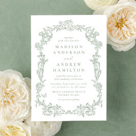 Invitación Elegant Sage Green Victorian Floral Frame Wedding