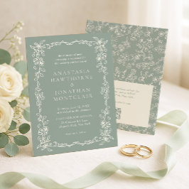 Invitación Elegant Sage Green Vintage Qr Code Wedding