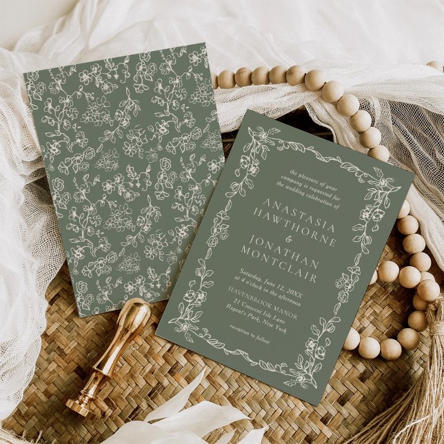 Invitación Elegant Sage Green Vintage Victorian Wedding (Subido por el creador)
